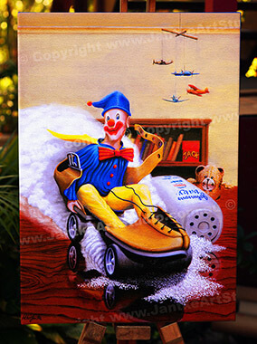 PRC008-spinner-art-page-kids-art-alex's-clown-riding-rollerskate-jantke-art-print-1-C