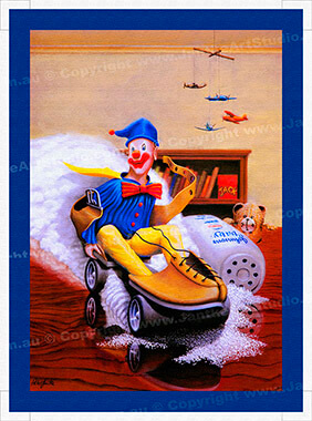 PRC008-spinner-art-page-kids-art-alex's-clown-riding-rollerskate-jantke-art-print-2-C