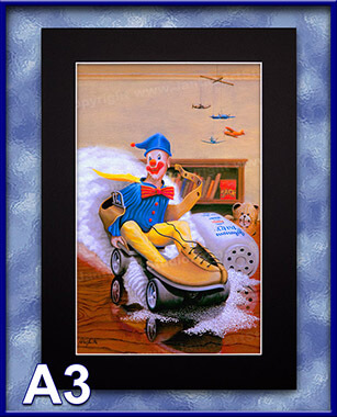 PRC008-spinner-art-page-kids-art-alex's-clown-riding-rollerskate-jantke-art-print-3-C