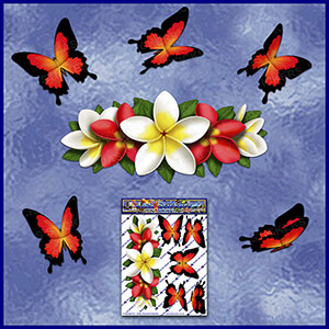 ST046RD-T1-TN-jas-frangipani-plumeria-flowers-centre-butterflies-red-white-JAS-Stickers-C