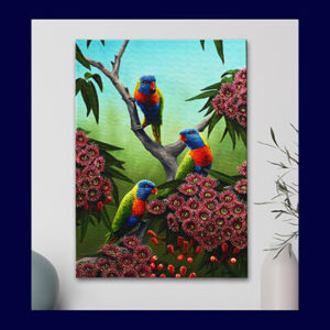 Featured rainbow lorikeets australian native bird parrot canvas art print peter jantke art-C